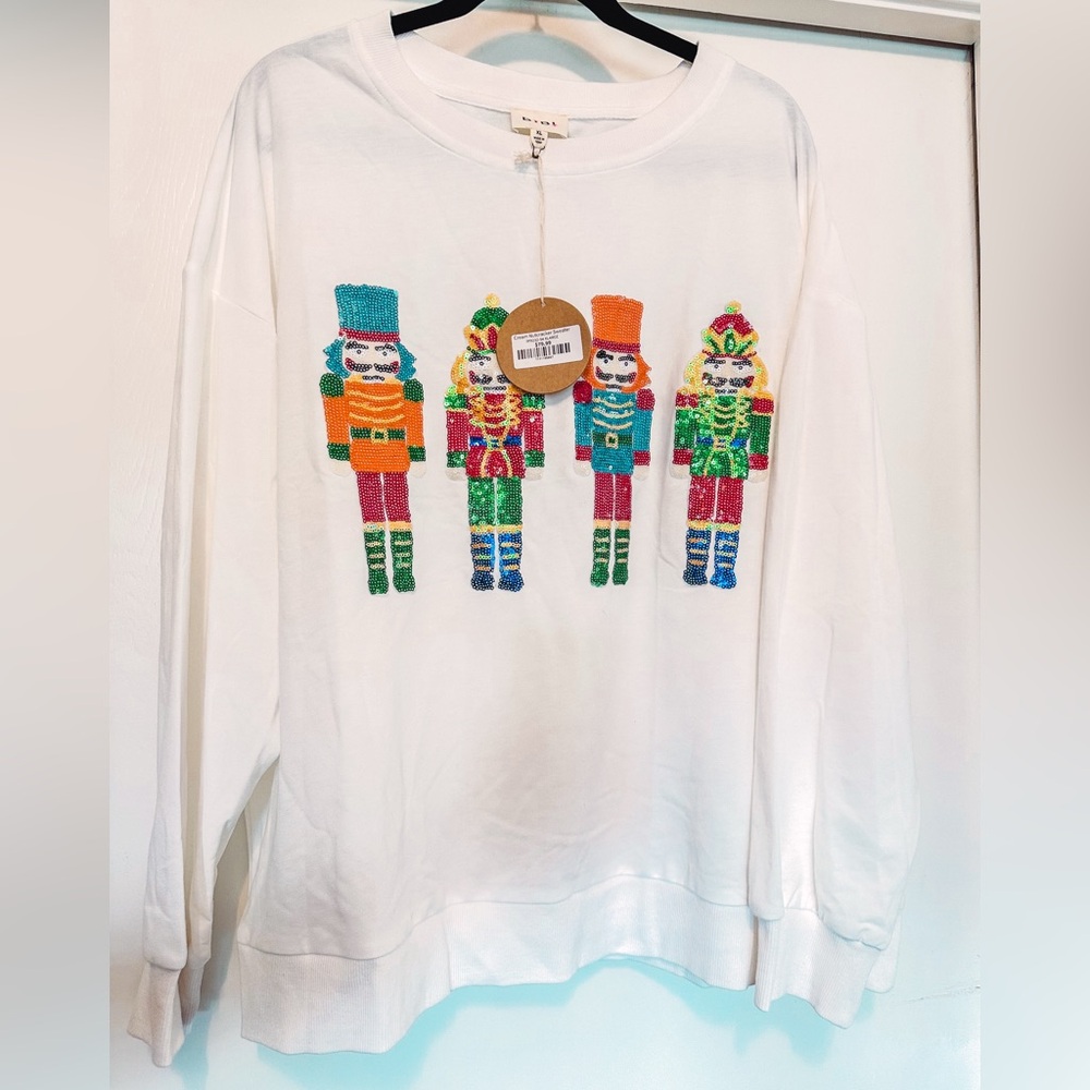 NWT Bibi Colorful Sequin Nutcracker Holiday Christmas Lightweight Sweatshirt XL